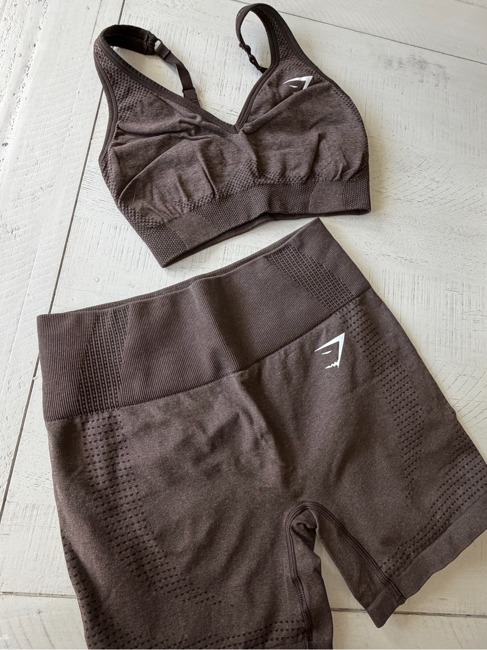 Gymshark size small Sports Bra & High-Waist Shorts Set Brown